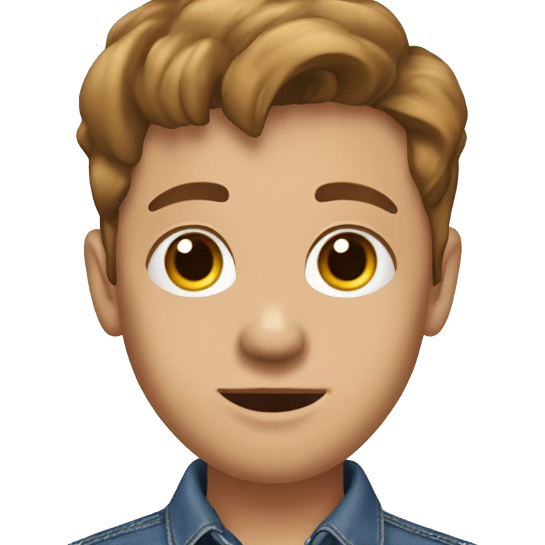 young white adult, with brown hair and eyes, denim dress blouse, silver earring in his left ear and a mole on his left cheekbone. emoji
