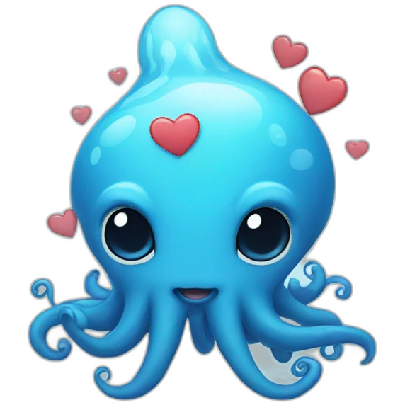 cute blue kraken with adorable face with heart  emoji