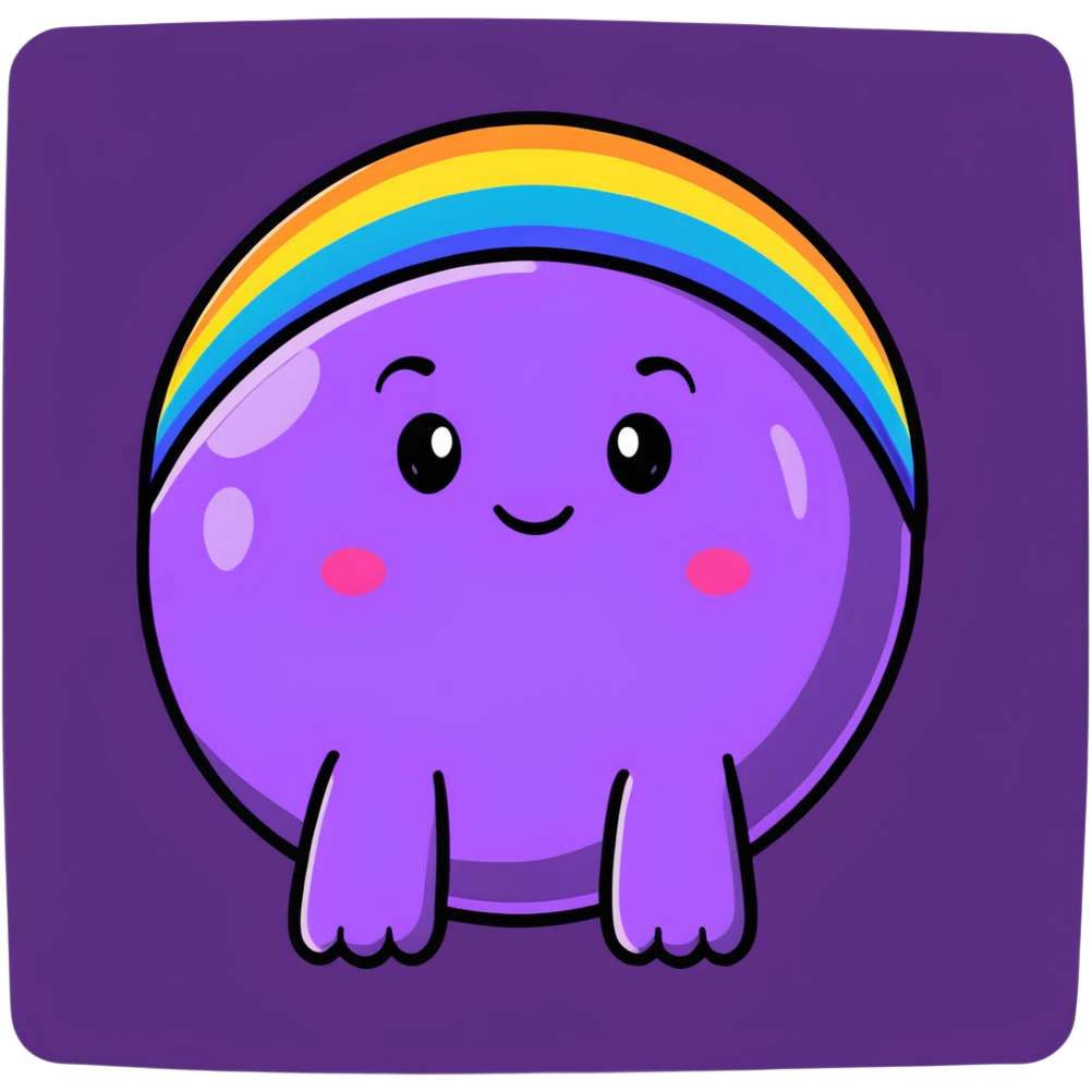 planet with rainbow polka dots all over its surface and a big grinning face emoji