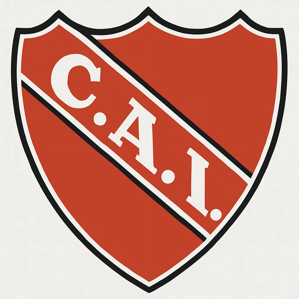 Change the letters 'C.A.I.' inside the white diagonal band to white, keeping the black dots between the letters. Maintain the classic soccer shield style with a three-pointed top, rounded base, white outline, and intense red background. The letters should remain bold, simple, and legible, centered in the band, with no background added. emoji