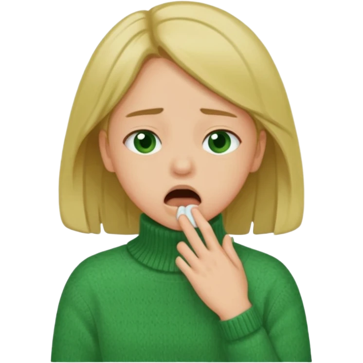 girl has sore throat in green sweater emoji
