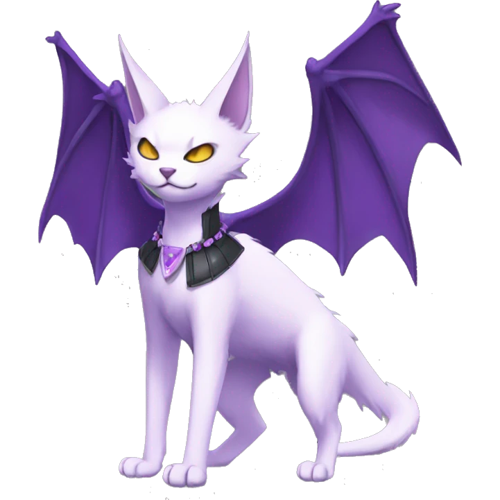 cool edgy black punk Purple nargacuga-bat-cat-Fakemon collar full body emoji