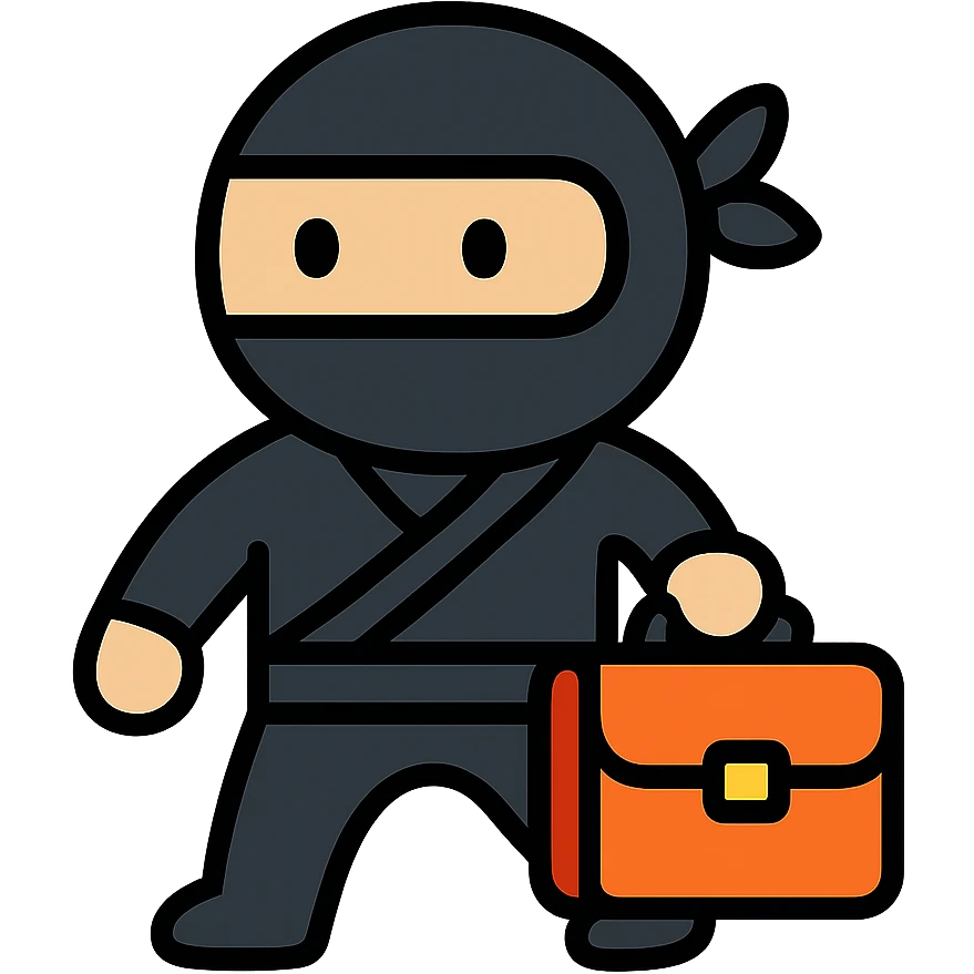 ninja in black outfit holding business briefcase emoji