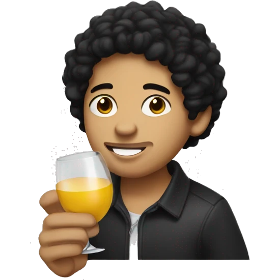 Young guy dark hair drink wine eating egg roll emoji