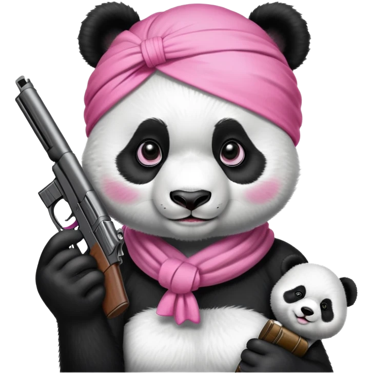 panda with pink headscarf and gun emoji