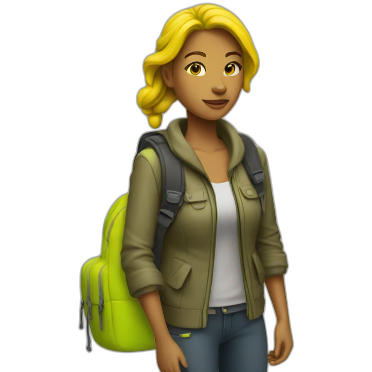 Traveller woman with neon yellow backpack emoji