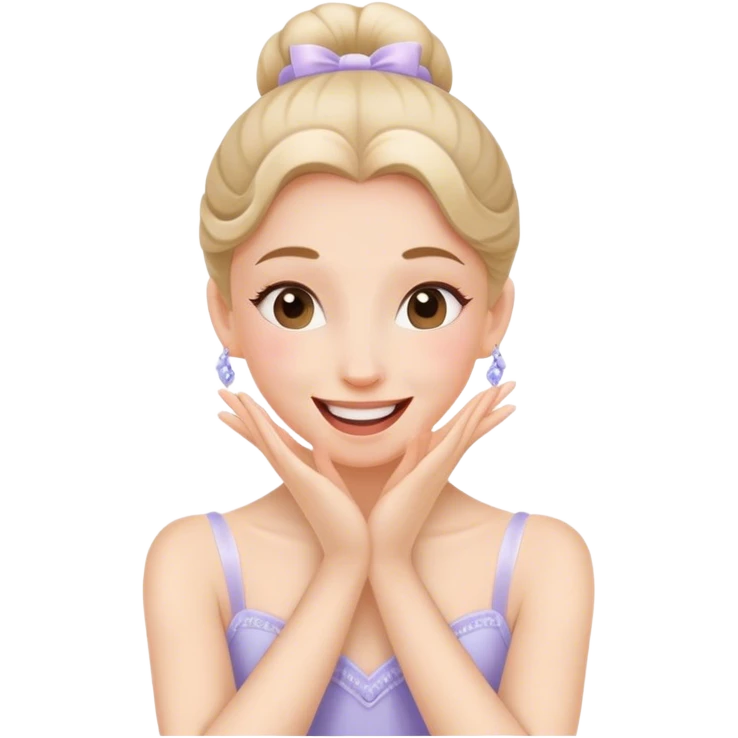 The ballerina laughs sweetly, covering her mouth with her hand emoji