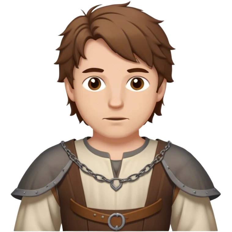 medieval outfit worn by a DnD themed fantasy character. basic low level clothes. clothes only above the waist. The clothes are only above the waist. The character's haven't arms. character is brown hair brown eyes messy hair white man. emoji