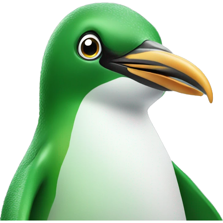 green penguin with no beak just long nose emoji