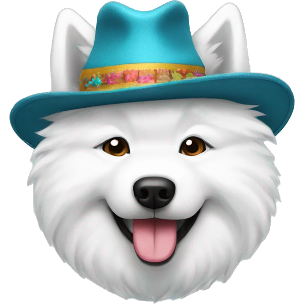 samoyed with a funky hat emoji