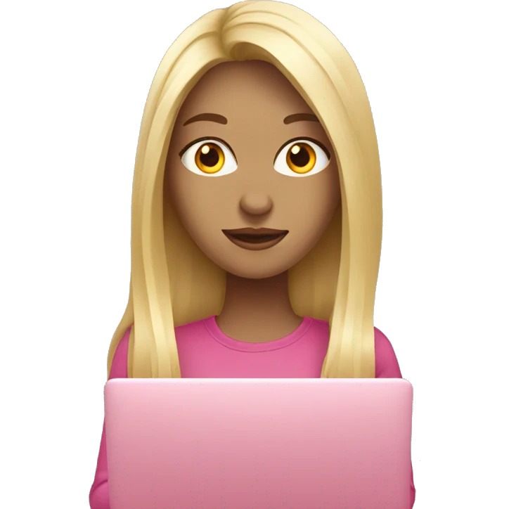 Graphic designer blonde girl with long hair with Pink laptop  emoji