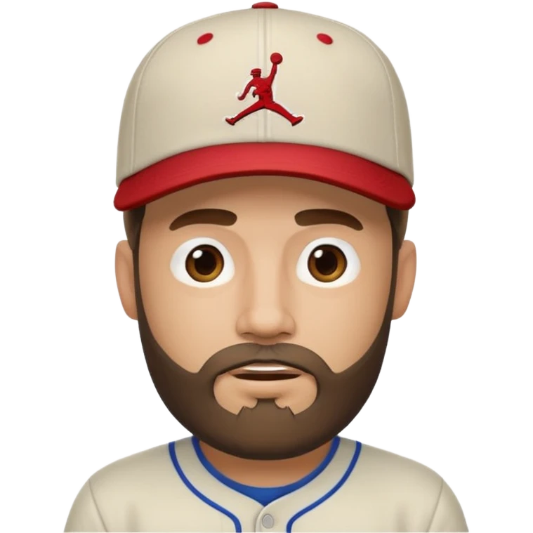 bearded guy with a Jordan baseball cap, goatee beard, emoji style emoji