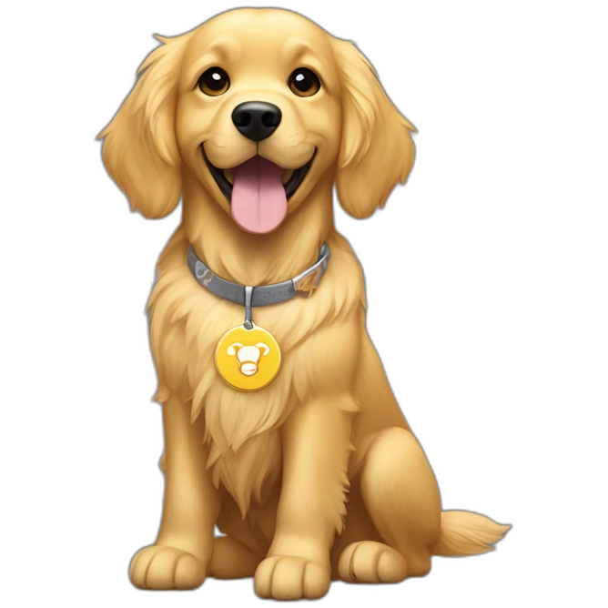 Golden retriever flying wearing dog tag with Shibuya written on it emoji
