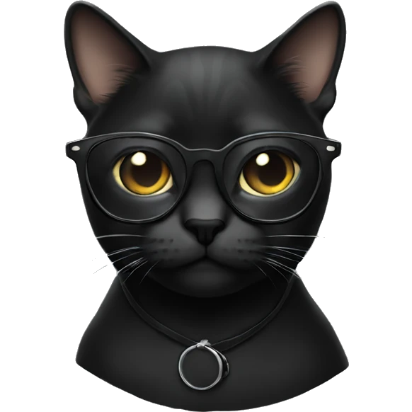 Cat black wearing glasses black emoji