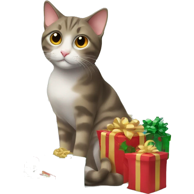 cat surrounded by chistmas presents emoji