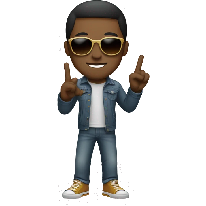 black man with sunglasses, short hair making peace sign with two fingers and crooked legs emoji