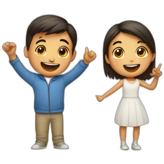 A boy cheers with girl emoji