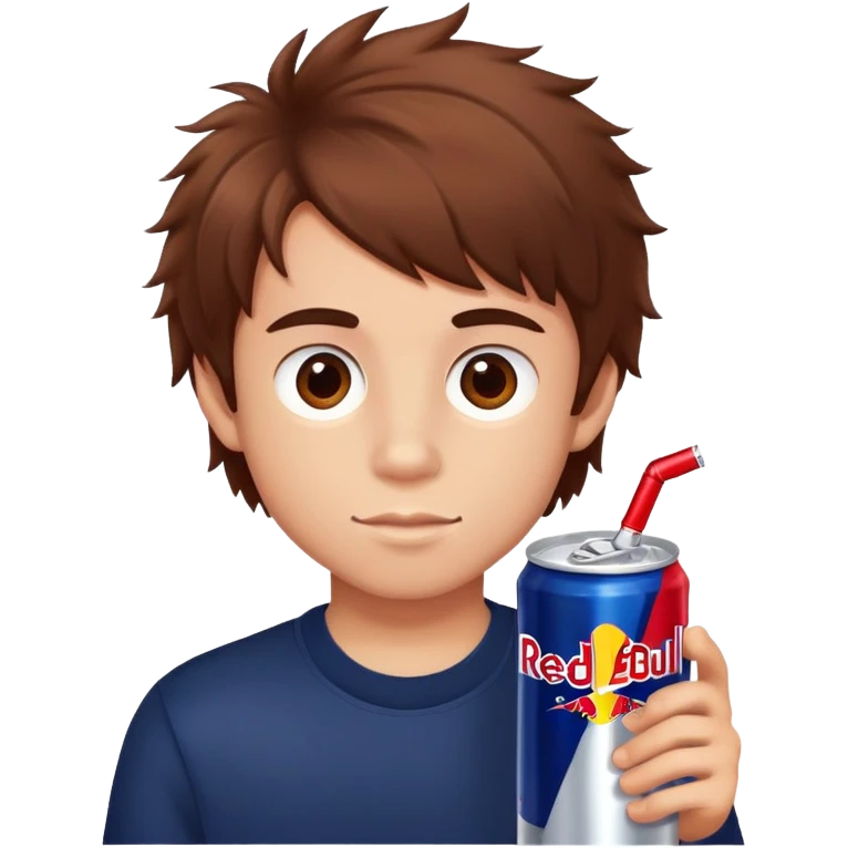 Boy with a red Bull Energy Drink in his hand and fluffy hair emoji