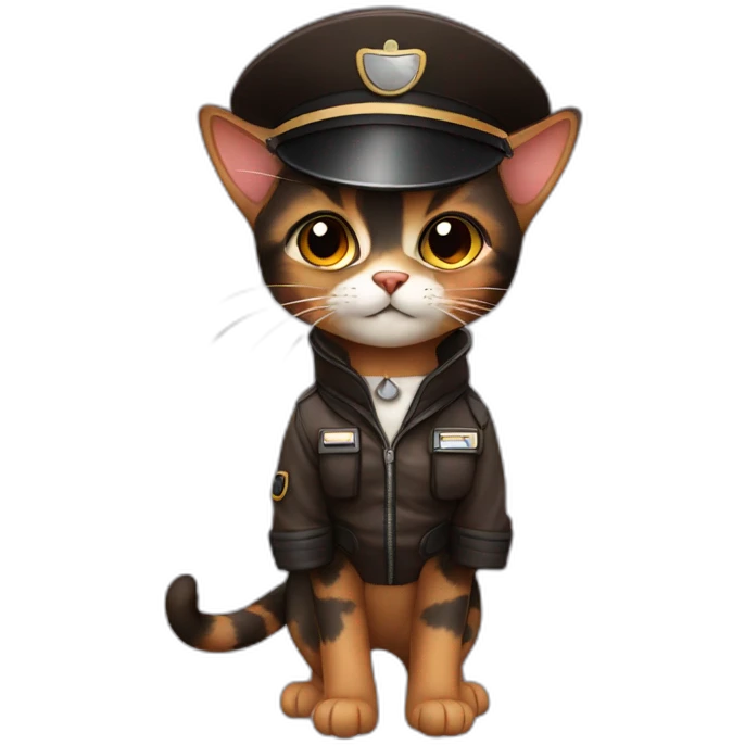 full brown and black calico cat dressed as a pilot emoji