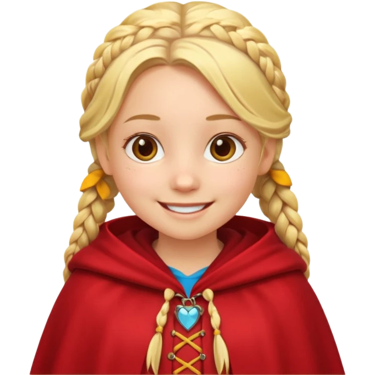 blonde braids hair kid girl, white skin, fat, wear red cloak emoji