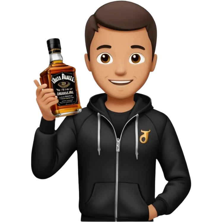 Junge mit schwarzen Jogginganzug und Jacky Flasche in der Hand emoji