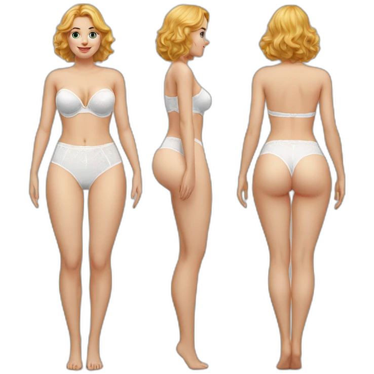Hyperrealistic Full body Caucasian curvy beauty white knickers back and front views emoji