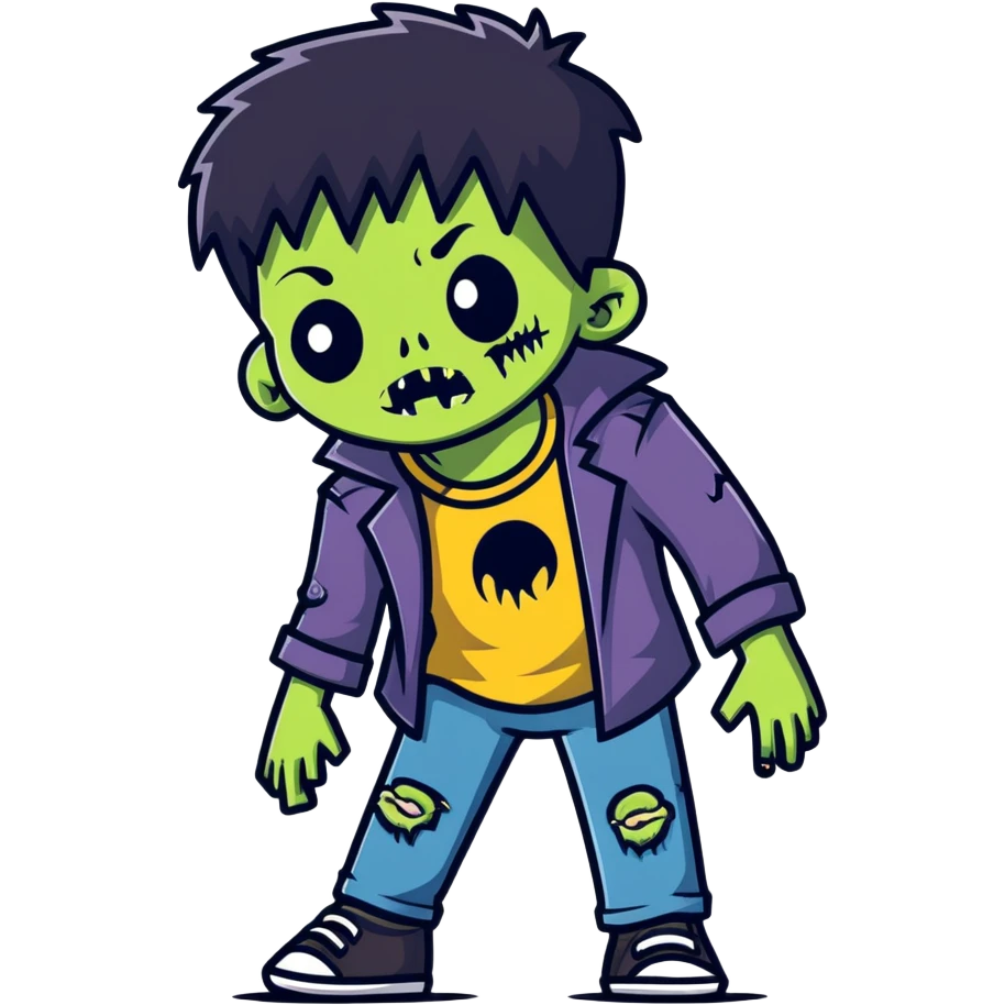 boy zombie with black hair, emo style emoji