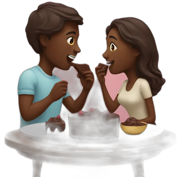 black couple eating chocolat emoji