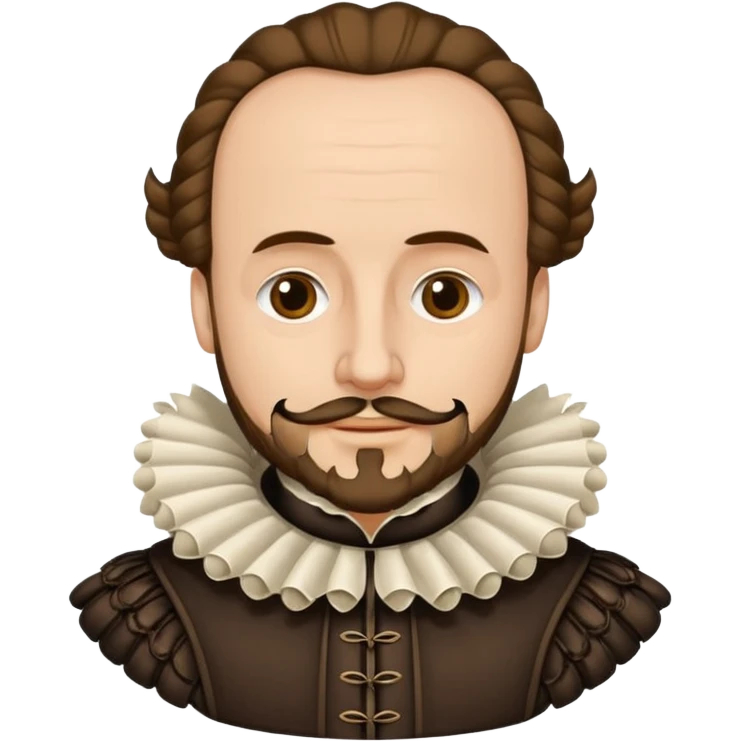 William Shakespeare emoji with Elizabethan ruff, quill, receding hairline, classic emoji style emoji