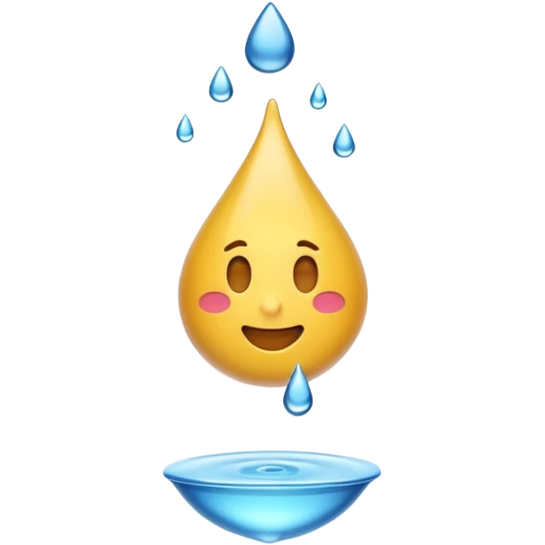 3D iPhone style emoji of a liquid drop falling, glossy and translucent, mid-air motion, isolated on white background, soft shadows, high detail, playful and cute. emoji