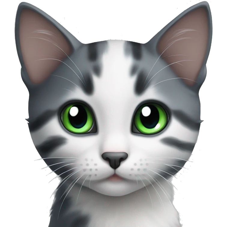 Grey and white kitten with blue eyes and a black kitten with green eyes  emoji