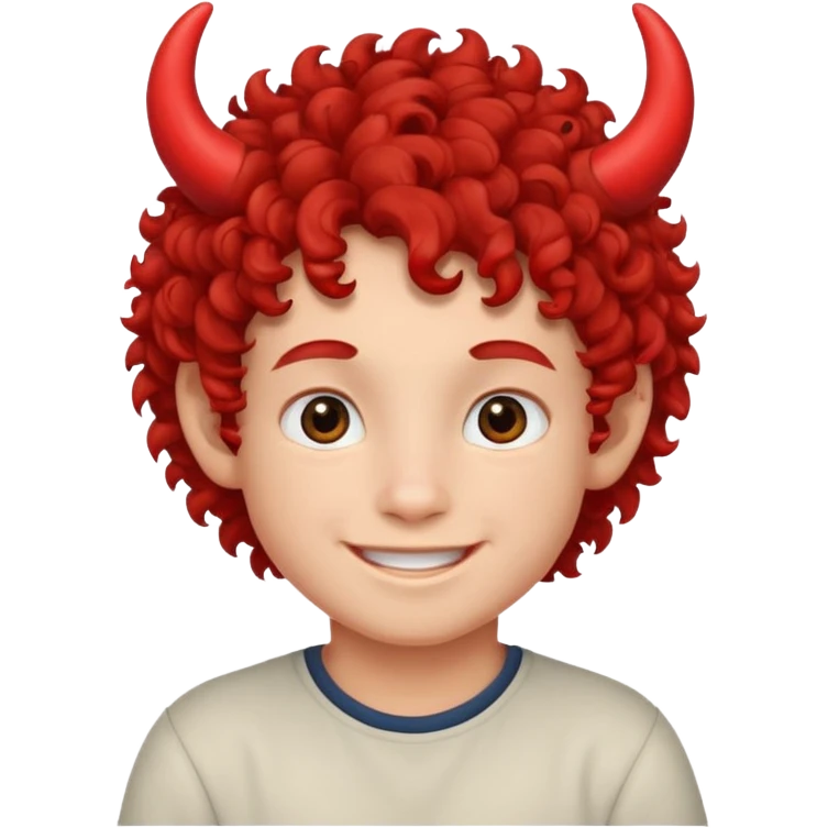 curly hair boy kid with small red horns emoji