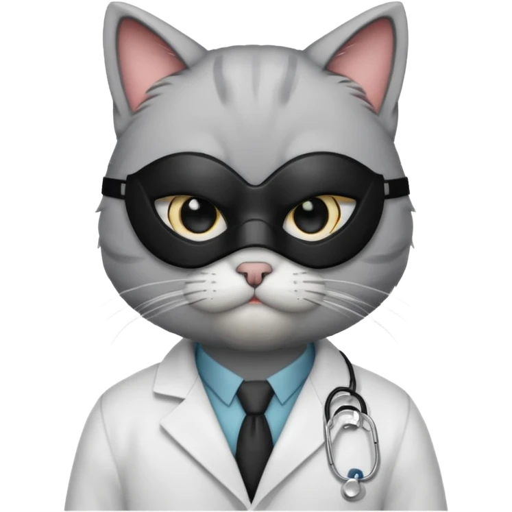 doctor cat, white coat, black mask emoji