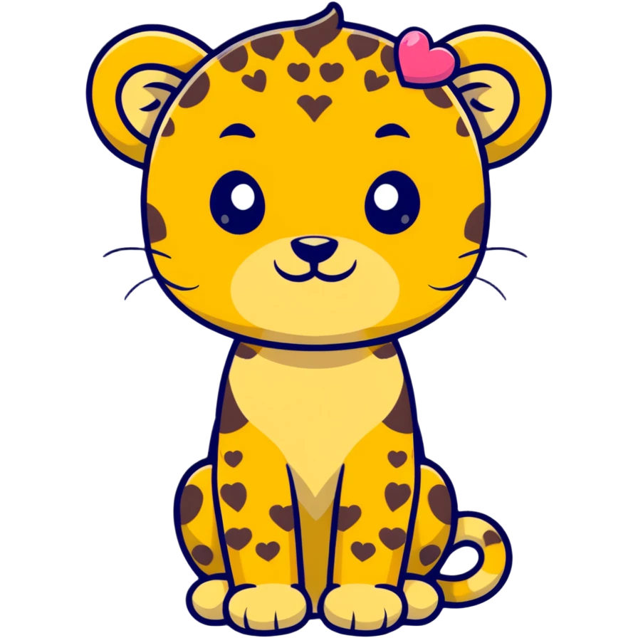 cheetah with heart headband, cute cartoon sticker emoji