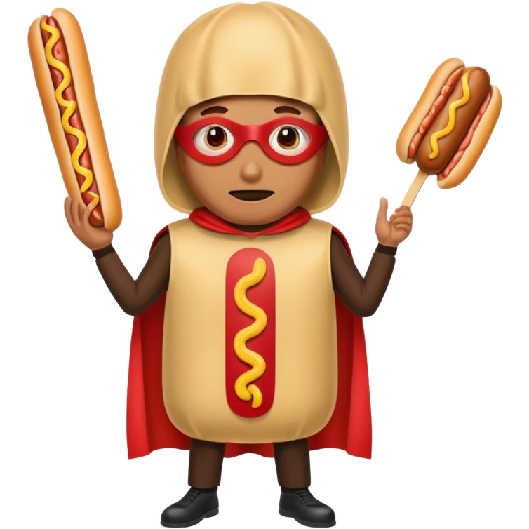 a hero who wear Hotdog costume  with a hero mask  emoji