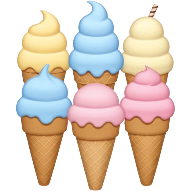 Cute ice cream emoji illustration, pastel flat style
Alice Blue, Naples Yellow, Powder Blue, Yale Blue color palette
Minimal, clean vector, soft rounded shapes, sticker-ready emoji