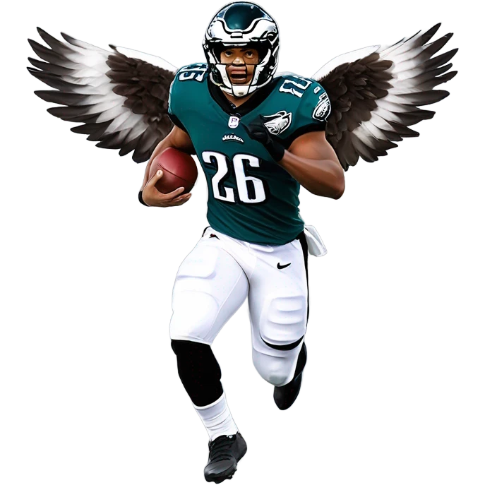 Philadelphia Eagles running back Saquon Barkley number 26 with eagle wings flying emoji