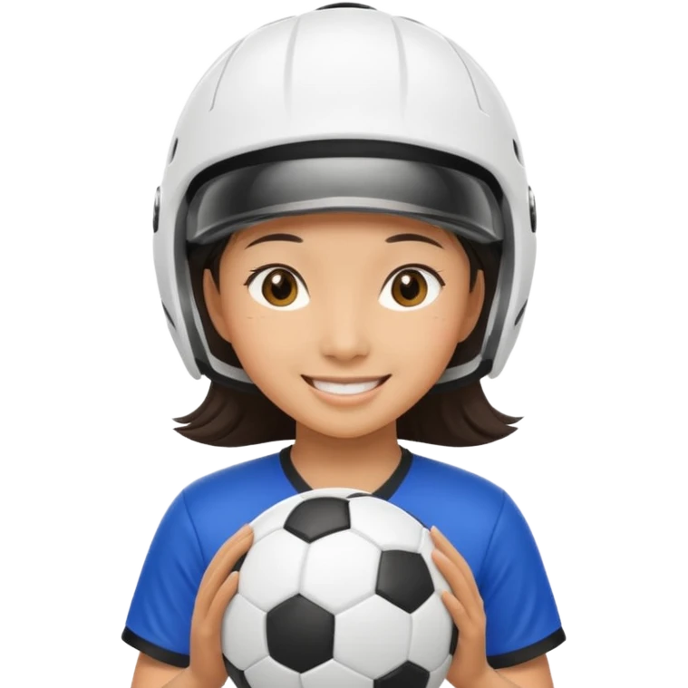 Asian woman with helmet playing soccer emoji