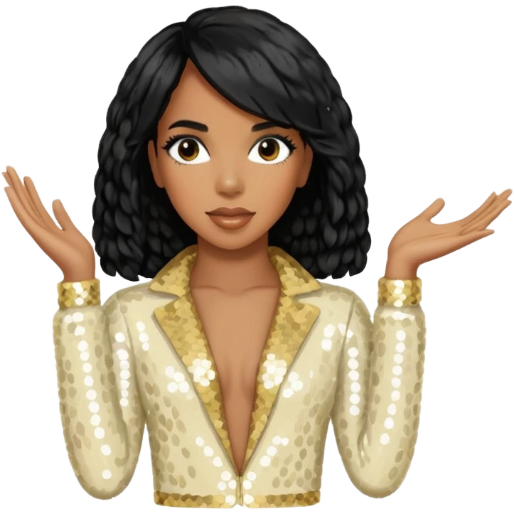 Kelly Rowland from Destiny's Child with black hair, cream sequin outfit emoji