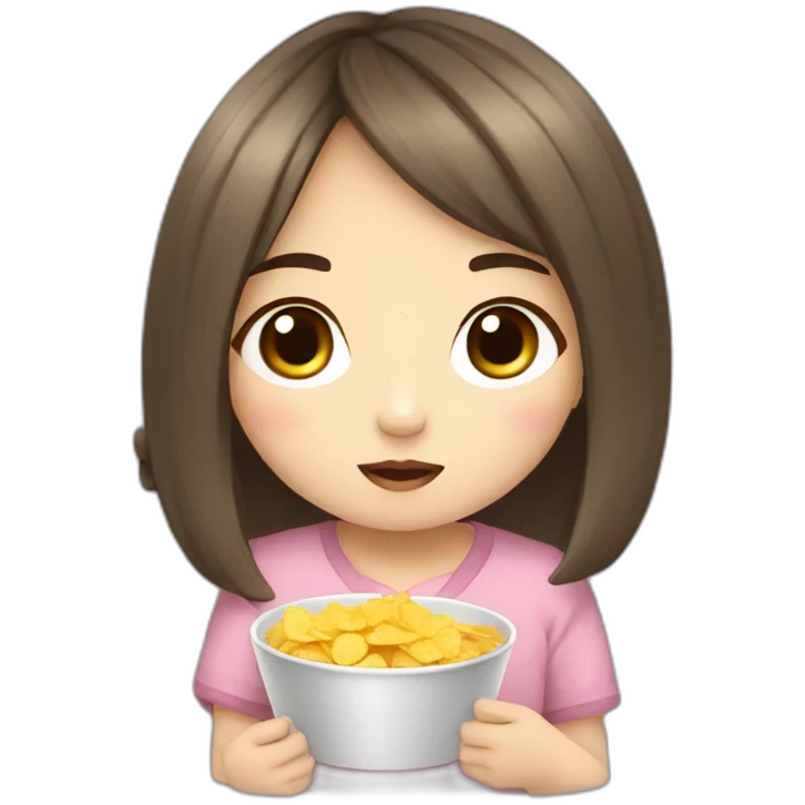 Korean chibi girl that watches tv eating chips emoji