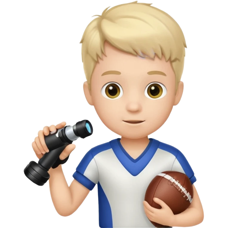 A child stands in a football costume, holding a microscope in his hands emoji