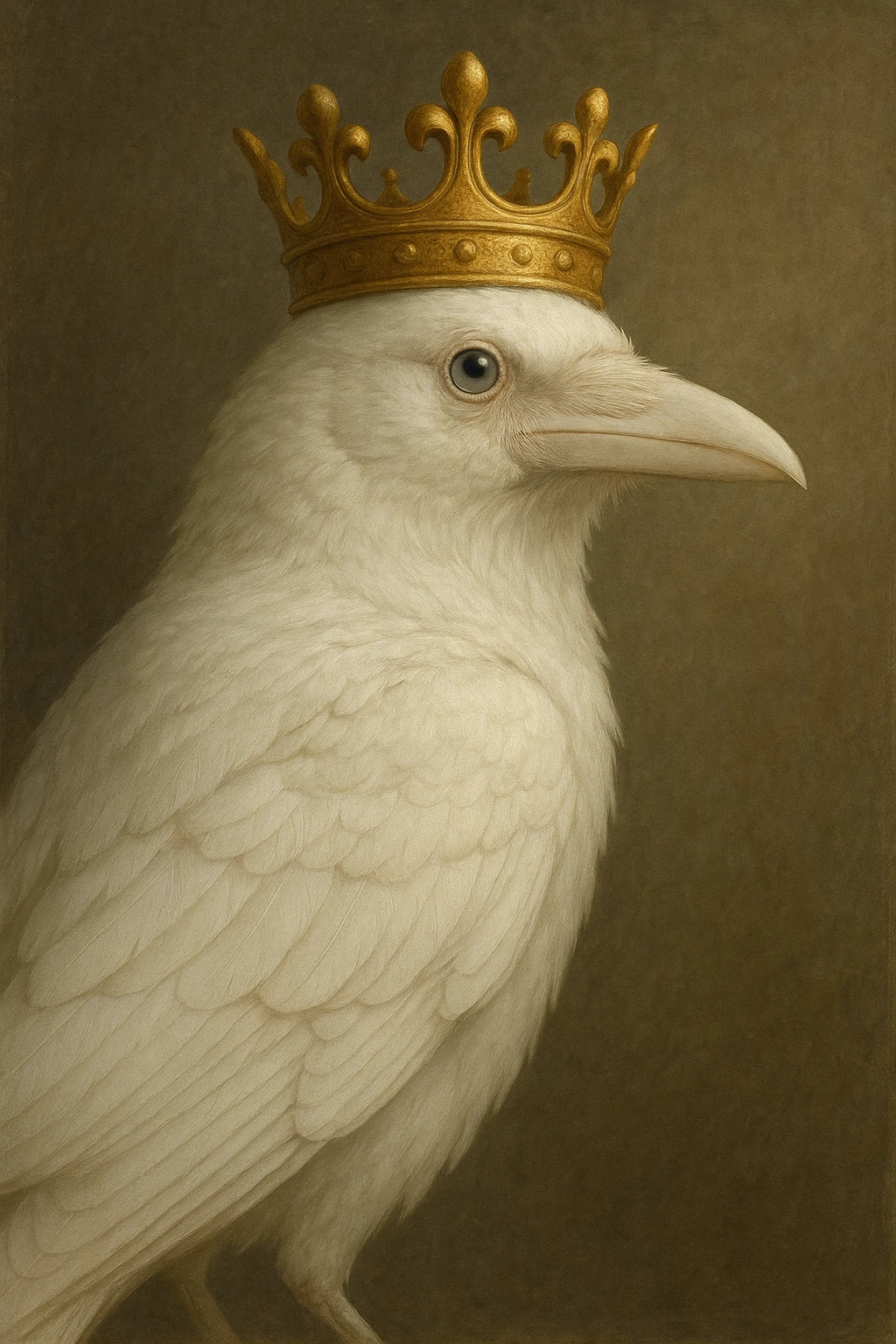 a white crow with a crown emoji