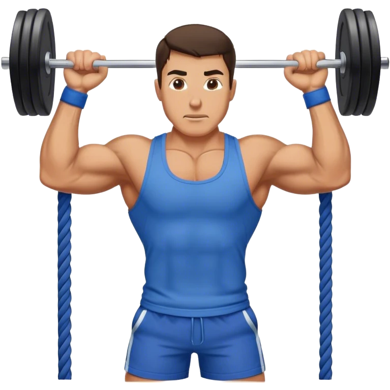 brunette buff man with blue shorts cable-tricep-pushdown emoji