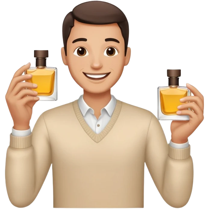 A man holding  a perfume bottle make him look happy  emoji