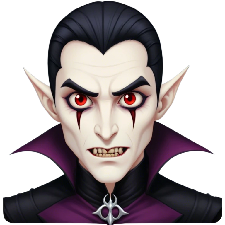 A vampire lord with hollow cheekbones, long black nails, and a cold, menacing smirk emoji