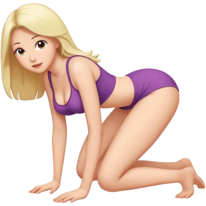 A full-length naked girl with big tits and a beautiful waist stands on all fours emoji