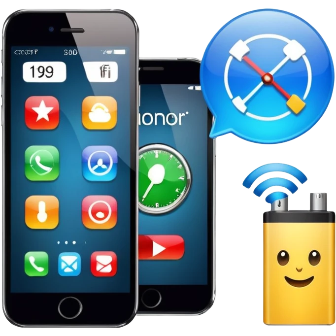 Honor phone with app icons, time, Wi-Fi and battery level emoji