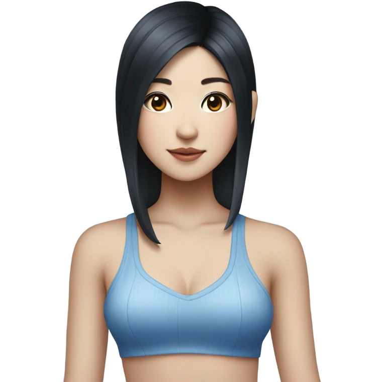 A South Korean girl with black hair and blue highlights and Shakira croc top  emoji