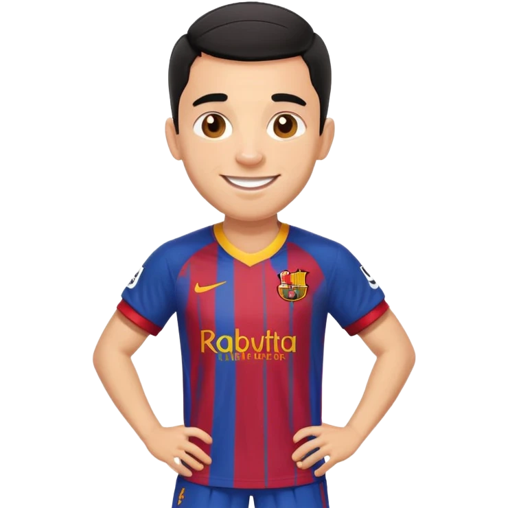 Raphinha Barcelona football player wearing Barcelona kit short hair smiling energetic pose emoji