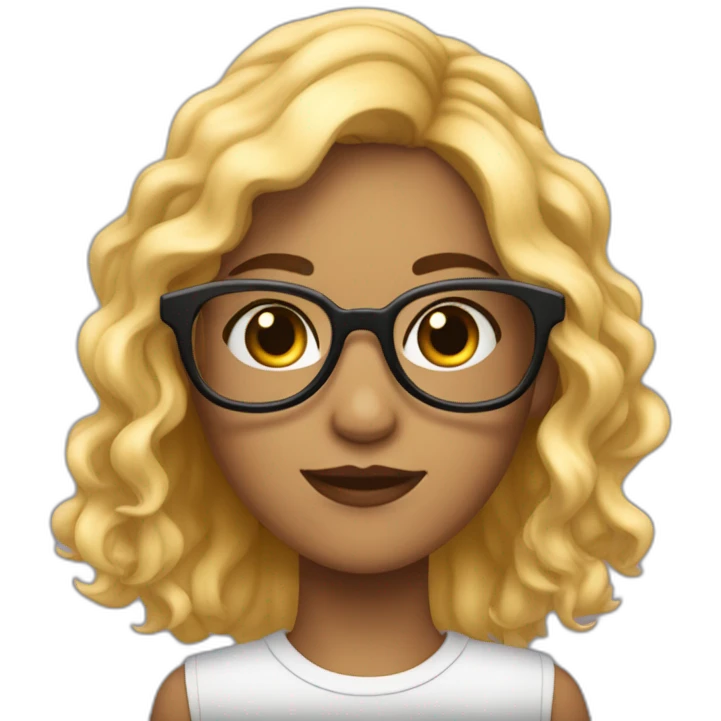 Fille peau clair cheveux noirs longs ondulés et lunettes de vue emoji